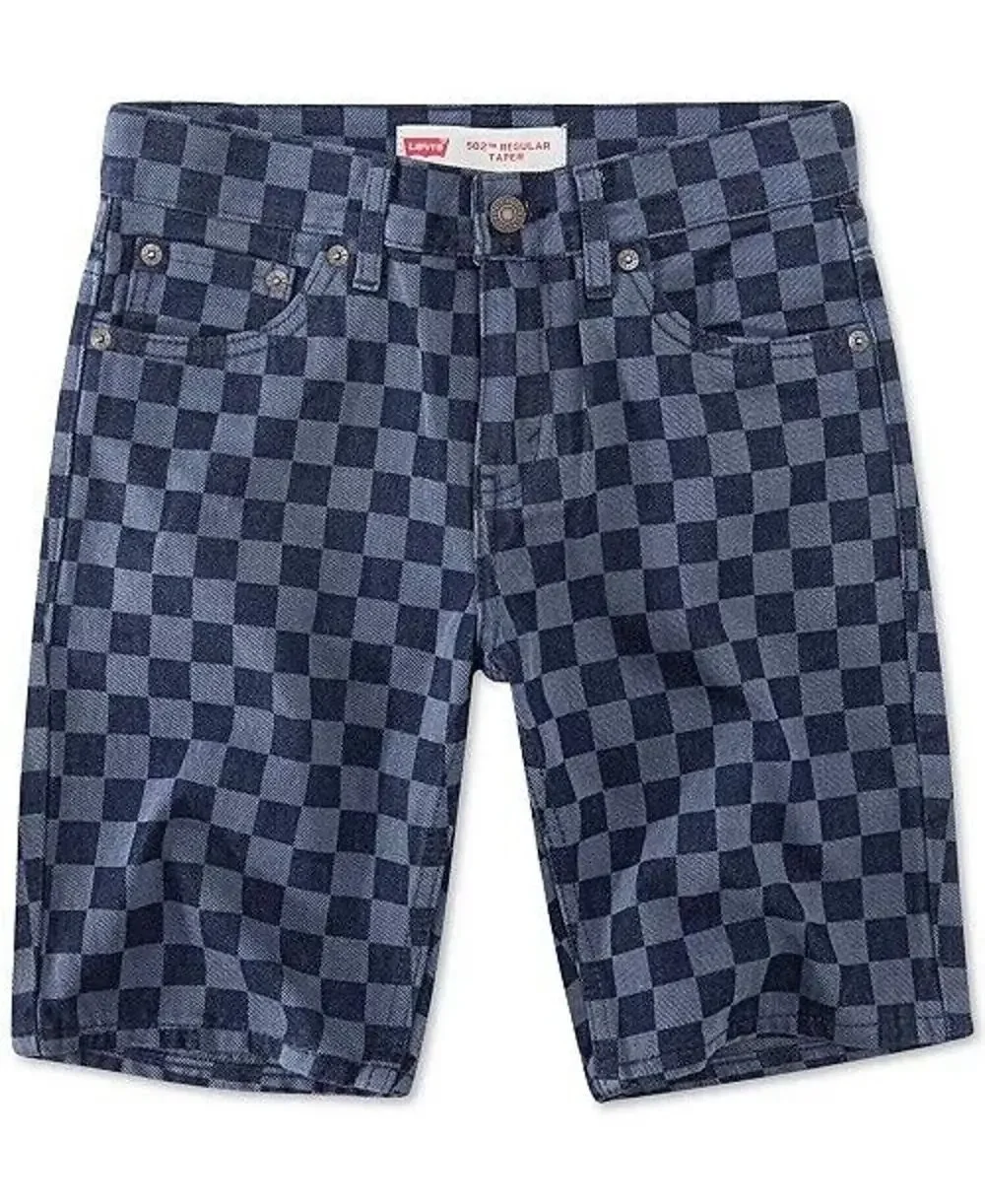 Levis 502 Boys Checkerboard Print Taper Fit Denim Shorts Size 16 Regular Check